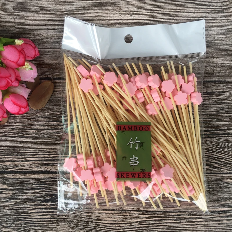 

100pcs12cm Flower Bamboo Food Picks Fruit Skewers Fork Sticks Buffet Cupcake Toppers Cocktail Wedding Festival Party Decoration