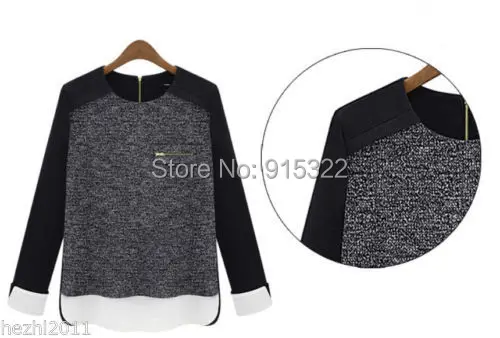 2014 Женская рубашка с длинным рукавом и молнией сзади сексуальная Свободная