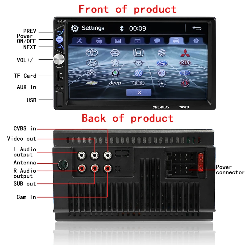 2 Din Car Radio 7" HD Touch Screen Digital Display Mirrorlink Player 2din Autoradio Bluetooth AUX USB Multimedia MP5 | Автомобили и
