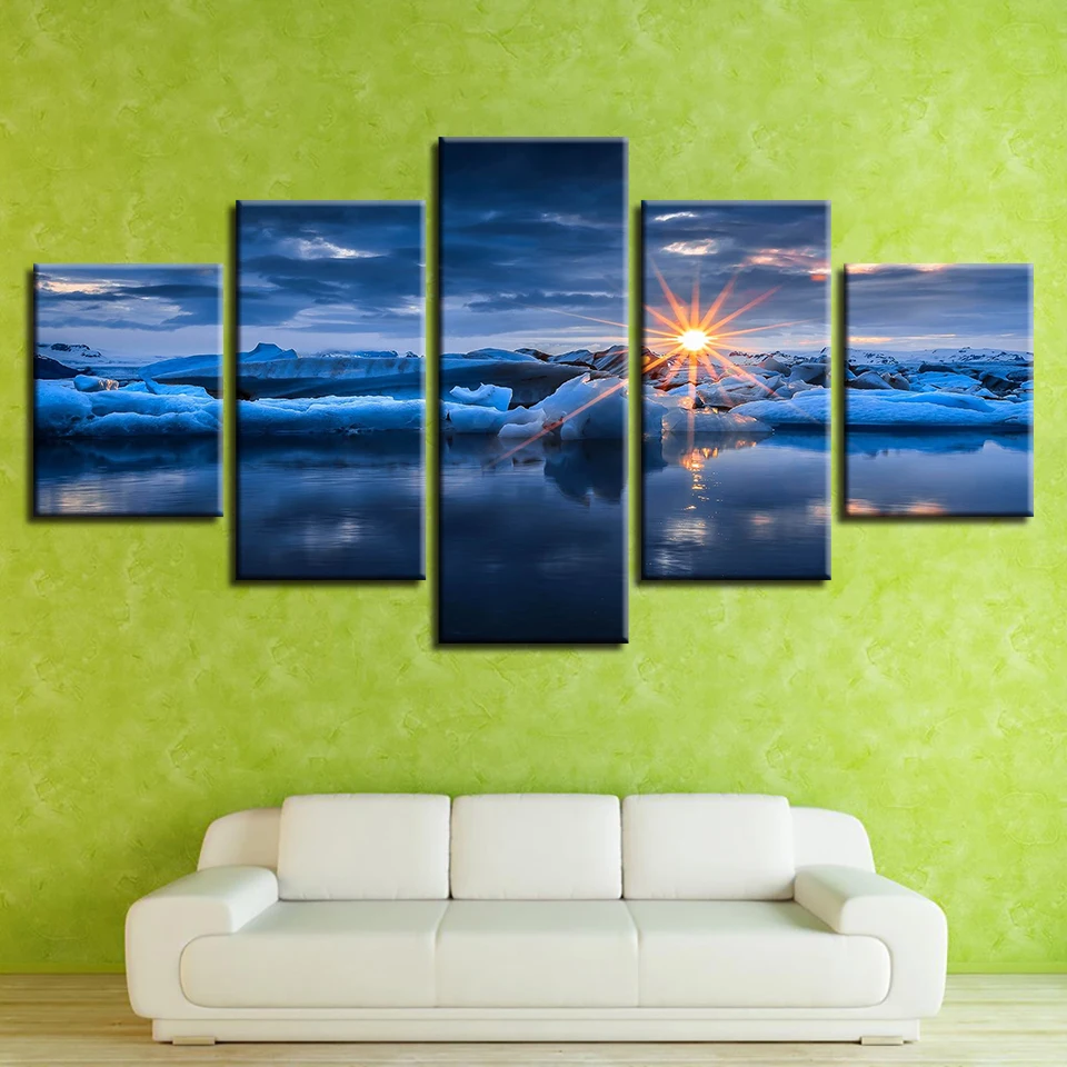 

Modular Canvas Picture 5 Pieces Glaciers And Lakes Sunshine Landscape Poster Painting Modern Printing Decor Living Room Wall Art