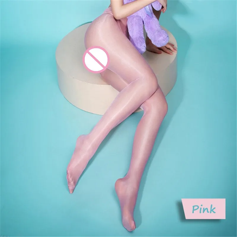 Pink Масляные блестящие сексуальные чулки для женщин, высокая талия, прозрачные сексуальные колготки, открытая промежность, сексуальное нижнее белье, женские сексуальные нейлоновые колготки - Цвет: Pink