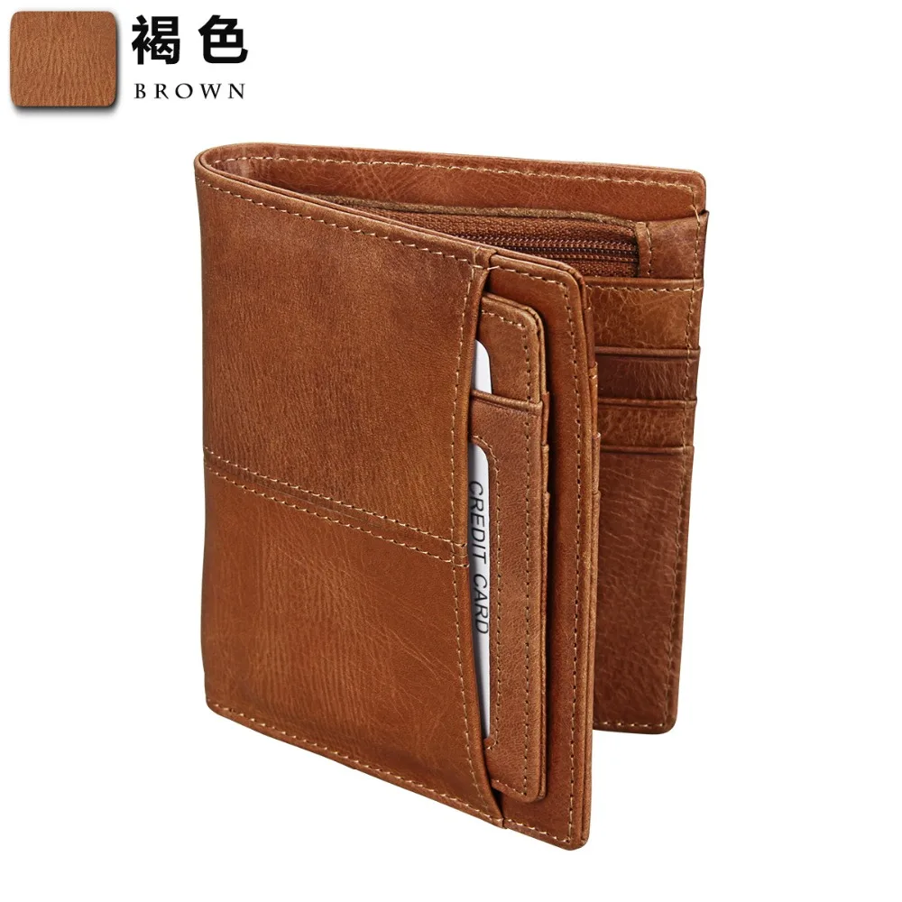 Men's leather wallet RFID anti-theft brush Retro short European style oil wax unisex purse couple | Багаж и сумки
