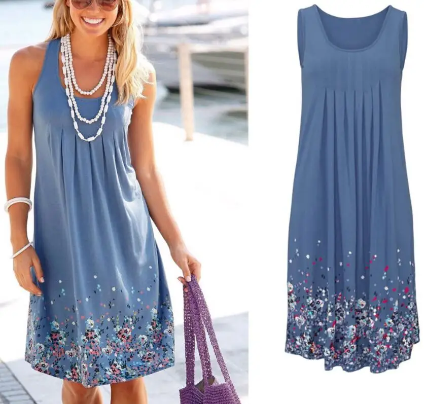 Женское платье без рукавов свободное с принтом 6 цветов 8 размеров 5XL лето 2019 |
