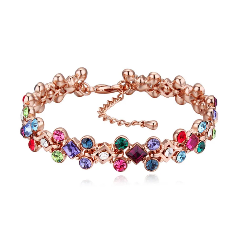 Роскошные браслеты SWAROVSKI с кристаллами цвета розового золота, браслеты для женщин, аксессуары для свадебной вечеринки, лучшие рождественские подарки - Окраска металла: Multicolor