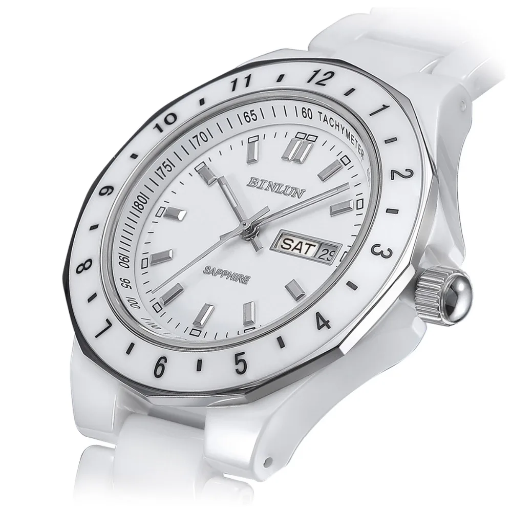 BINLUN роскошные керамические кварцевые часы для мужчин классический циферблат