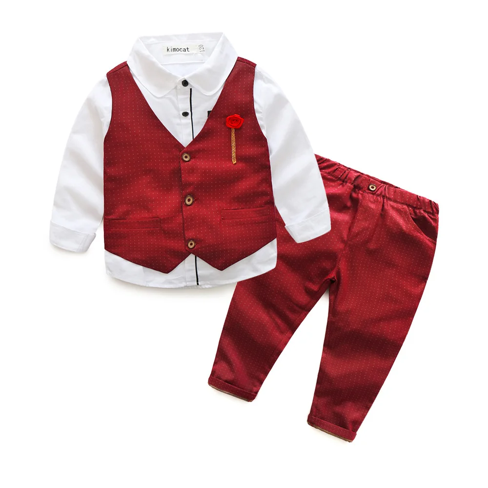 Boys Formal Clothing Sets 2018 Autumn Shirt+Waistcoat+Pants 3 Pieces Baby Wedding Clothes Kids Boy Gentleman Leisure Suit | Детская