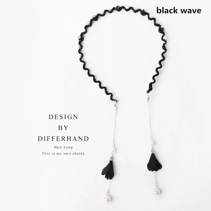 black wave Милые цветы, жемчуг, ободок для волос, серьги с кисточками, обруч для волос, резинки для волос, ободок для волос для женщин, девушек, аксессуары для волос - Цвет: black wave