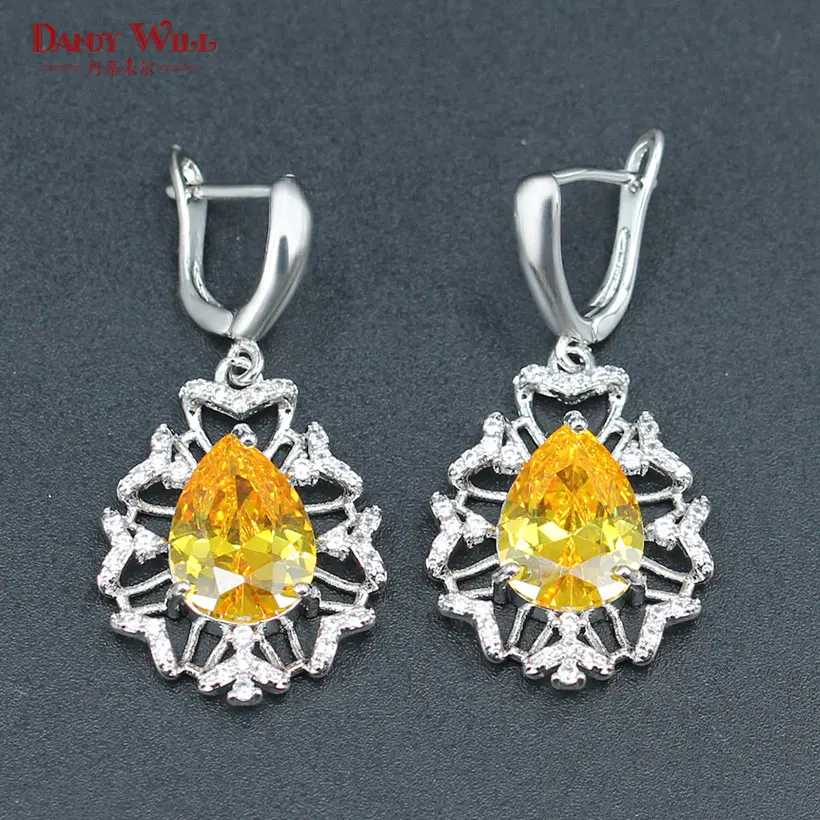 Silver 925 Wedding Jewelry Sets For Women Necklace Earrings Rings Pendants Yellow Cubic Zirconia jewelry Gift | Украшения и