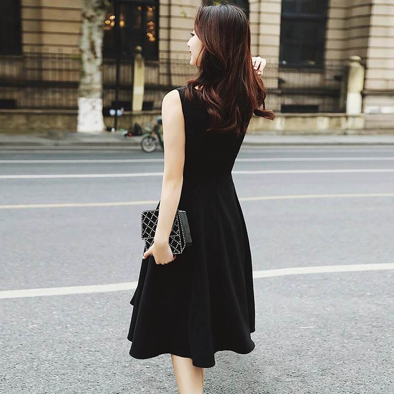 2019 новый ретро темперамент был тонкий Хепберн в длинный абзац черный большой