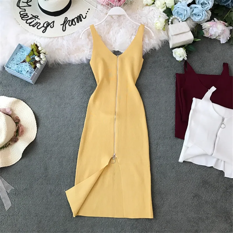 Женское платье с v-образным вырезом OCEANLOVE однотонное вязаное на молнии винтажные