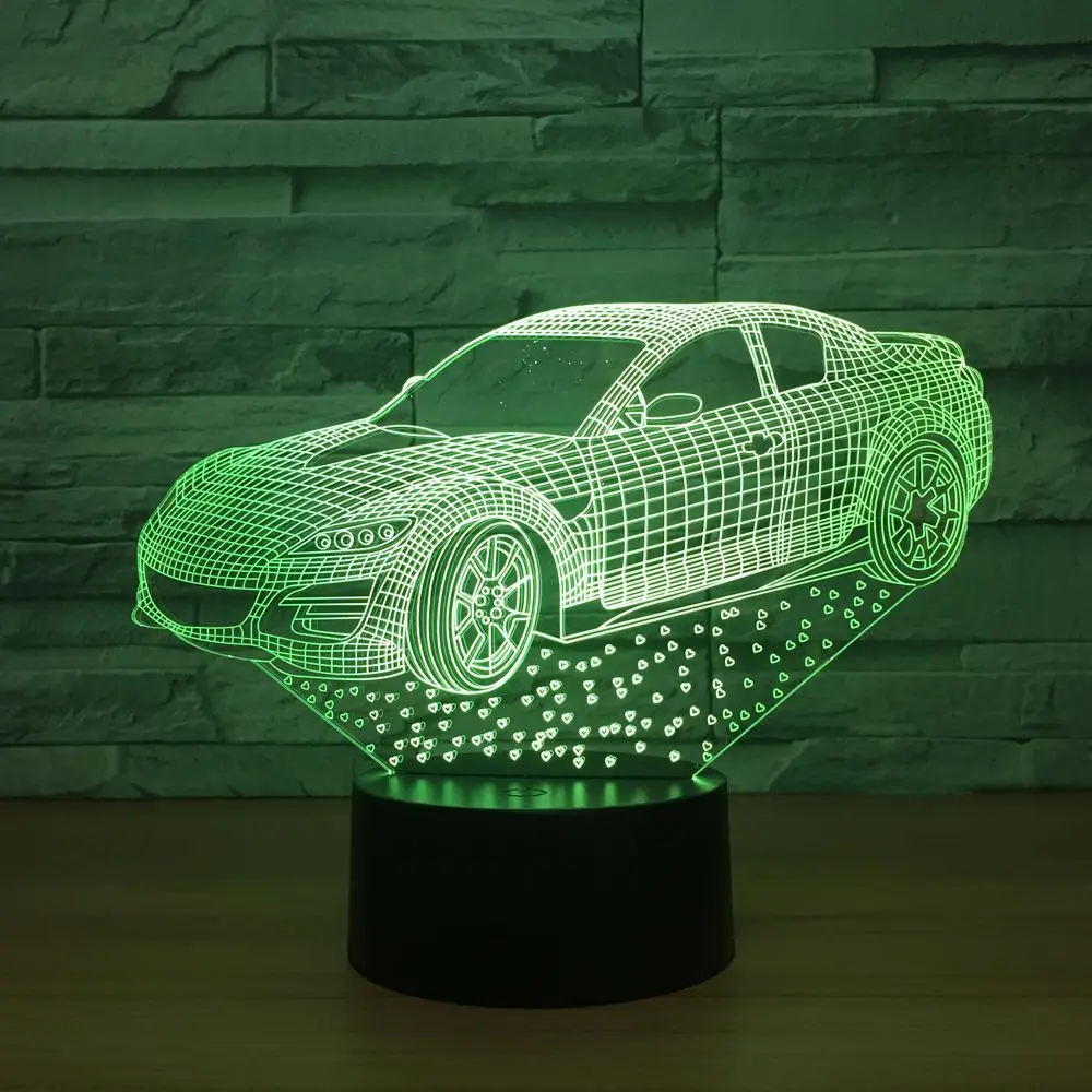 3D лампа супер быстрый дизайн автомобиля 7 цветов светодиодные ночники для детей