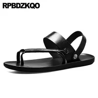 Men Sandals Leather Summer Runway Water Slippers Designer Slides Waterproof Black Flat 2021 Breathable Casual Brown Shoes Strap