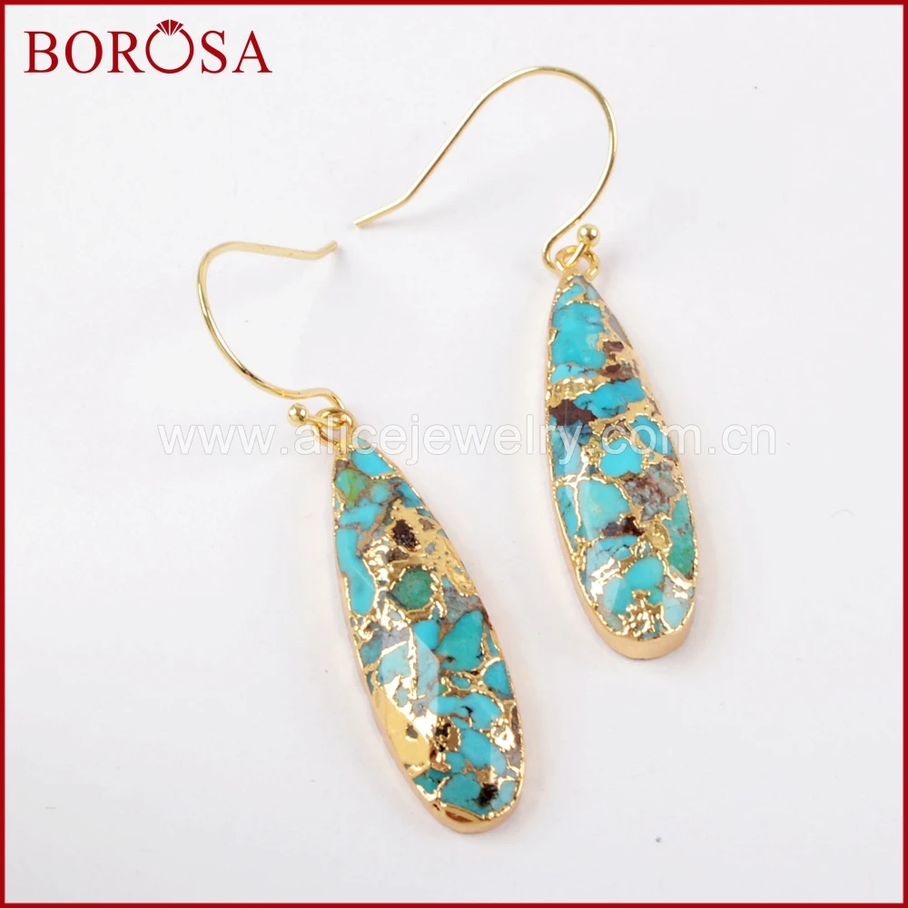 Женские серьги капли BOROSA 5 пар медные и бирюзовые золотистого цвета с натуральным