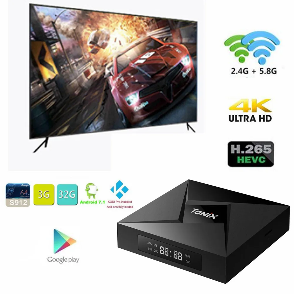 Tanix TX9 Pro tv Box Android 7 1 OS ram 3g 32G rom Amlogic S912 Восьмиядерный Bluetooth 4 1000M LAN Pk M8S KII