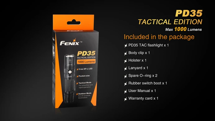 Fenix PD35 TAC тактические внутренние фонари Cree XP-L 1000 люмен PD35TAC 6 Mod50 водонепроницаемый