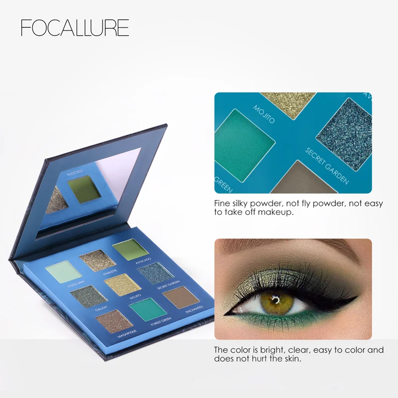 

FOCALLURE 4 Colors New Green Eyeshadow palette easy to wear high quality eye shadow powder Shimmer eyeshadow pallete Eyes makeup