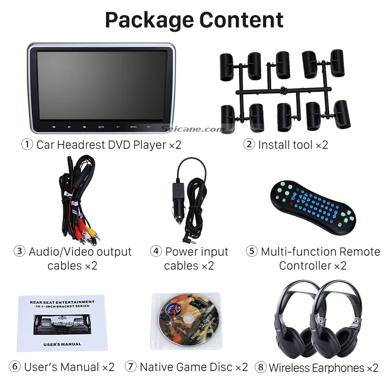 Автомобильный DVD плеер на подголовник Seicane 2 шт. 10 1 дюйма HD 1024*600 монитор с