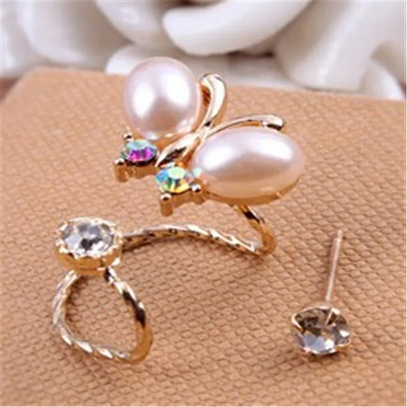 

New fashion Gold Color cute sun flower and bow and bow imitation pearl earrings for women girl 1 piece free shipping