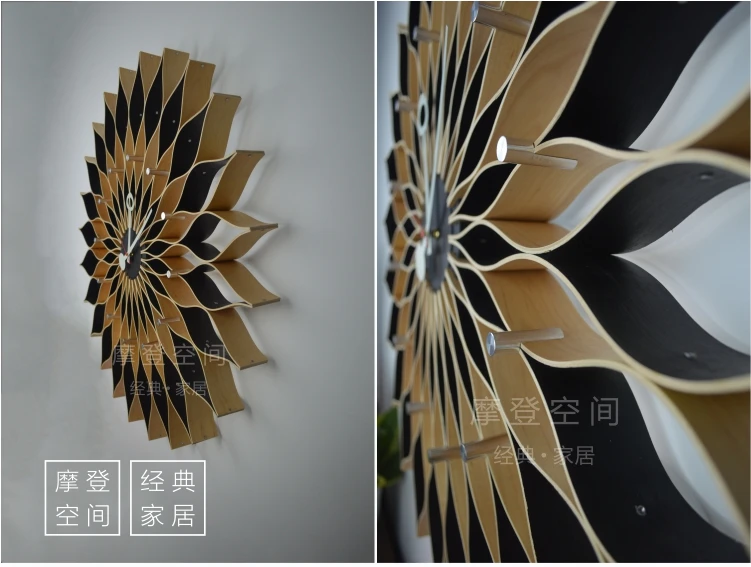 Стиль Нельсон Подсолнух настенные часы/тишина деревянные часы DIA75cm 3 цвета на выбор