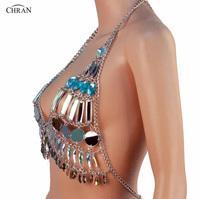 Chran Burning Man, укороченный топ, одежда для дискотеки, вечерние трусики, Пляжная накидка, цепочка, ожерелье, Rave Bra Bralette, нижнее белье, ювелирные изделия CRM289