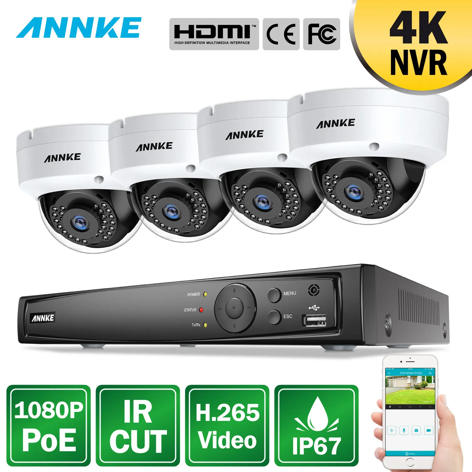ANNKE профессиональная 2MP POE Система безопасности 4K 8CH сетевой видеорегистратор с 4x
