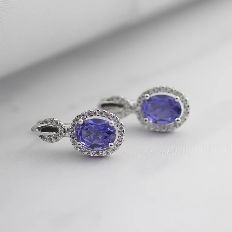 Серьги-гвоздики Bolai из танзанита женские ювелирные украшения стерлингового