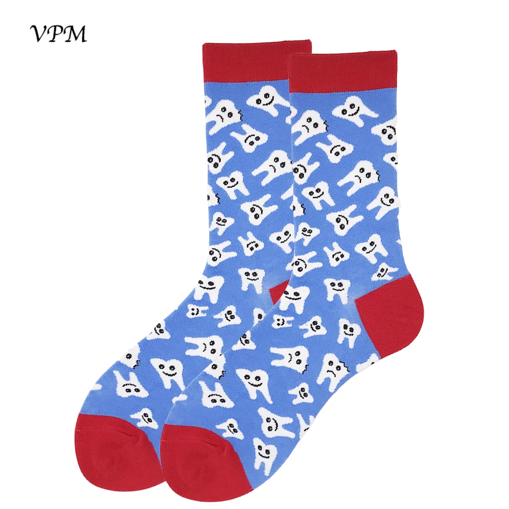 VPM Combed Cotton Men's Socks Colorful Funny Flamingos Sushi Two Size for Eu 35-48 Wedding Sock Christmas Gift 5 Pairs/set | Мужская