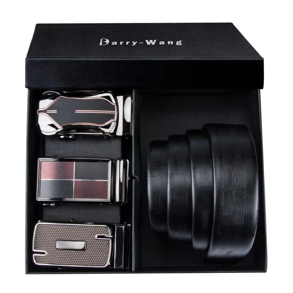 

PT-0010 Barry.Wang Automatic Buckle Genuine Leather luxury Belts For Men 110cm-150cm Long Alloy Buckle Men's Belts Gift Box Sets