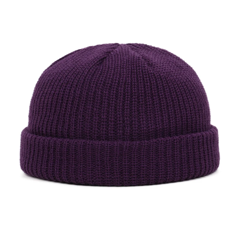 Purple Мужские шапки без козырьков, зимняя Лыжная шапочка, шапка с черепом, уличная вязаная шапка для женщин и мужчин, акриловая унисекс, Повседневная однотонная тыква, переносная Кепка с дыней - Цвет: Purple