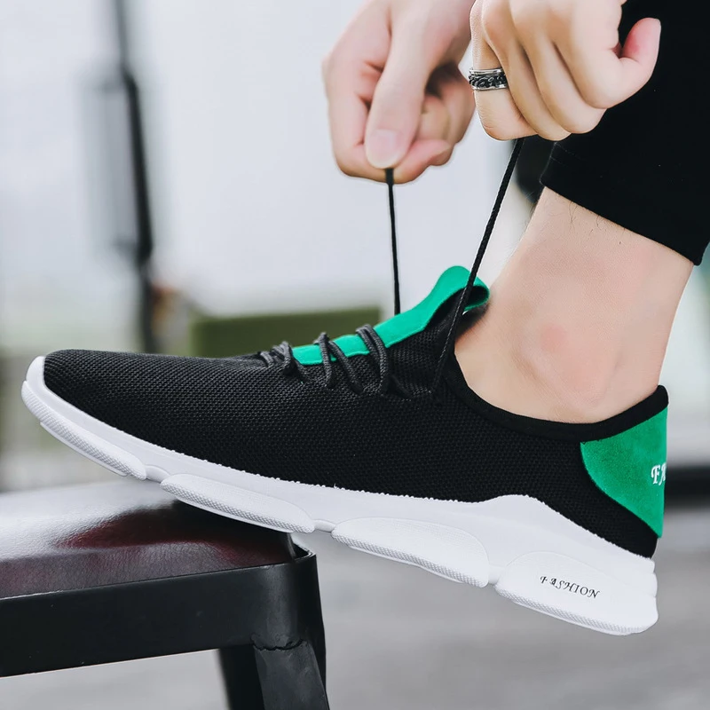 Кроссовки мужские на шнуровке дышащие сетчатые плоская подошва холщовые