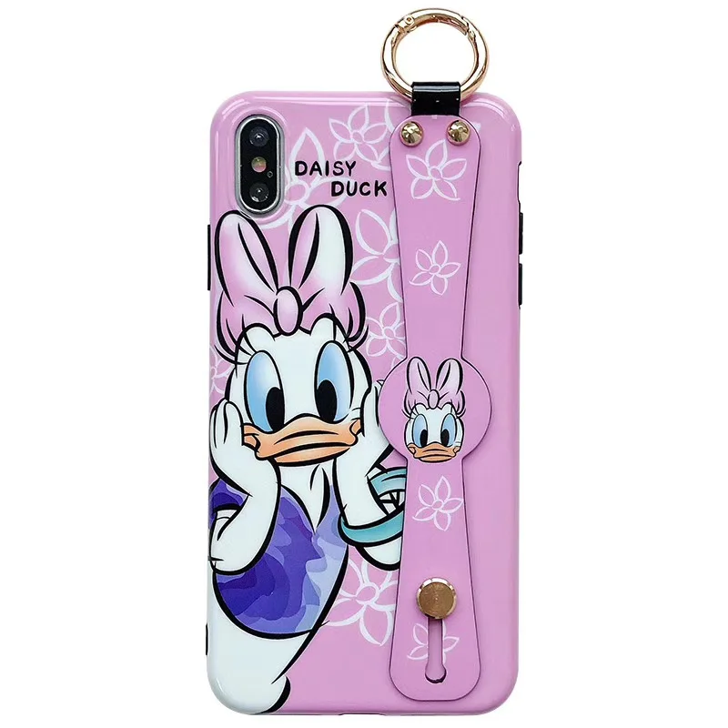 Мультяшный чехол с Дональдом и Дейзи Дак чехол для iPhone 7 8 6 6 S Plus милый ремешок на запястье кронштейн чехол для телефона iPhone XS Max XR X Чехол Fundas