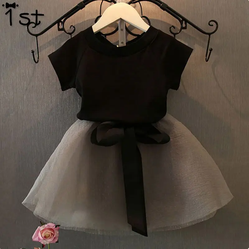 1 Новое поступление комплект одежды черного цвета для девочек детская летняя