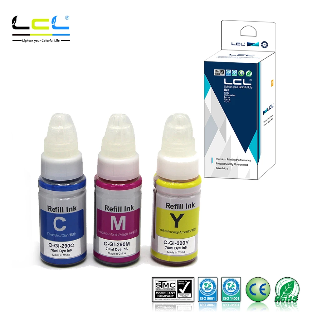 

LCL GI290 C-GI-290C M Y (3-Pack CMY) Ink Cartridge Compatible for Canon PIXMA G1200 G2200 G3200 G4200 G4210