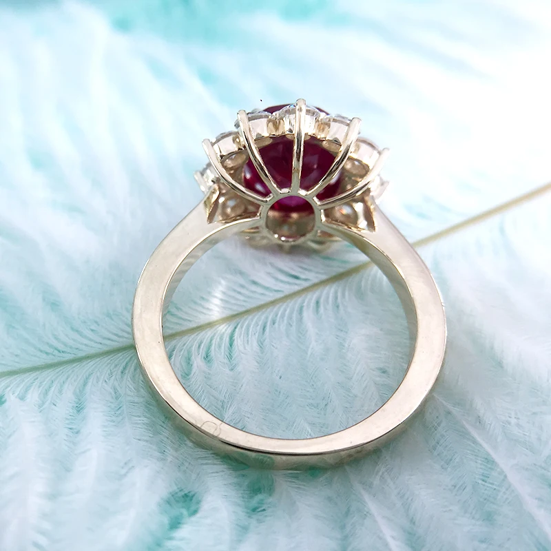Genuine Woman Engagement Rings 8x10mm Lab Ruby with Moissanite Jewelry Solid 14K Yellow Gold Ring Classic Lady | Украшения и