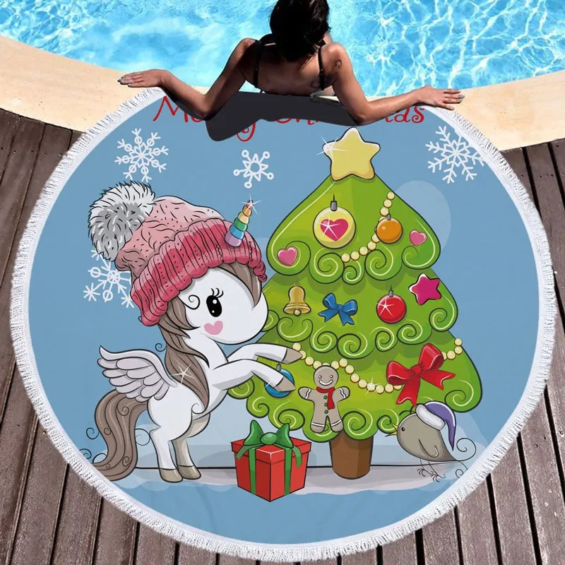 2018 пляжное полотенце с принтом рождественской елки и единорога толстое большое
