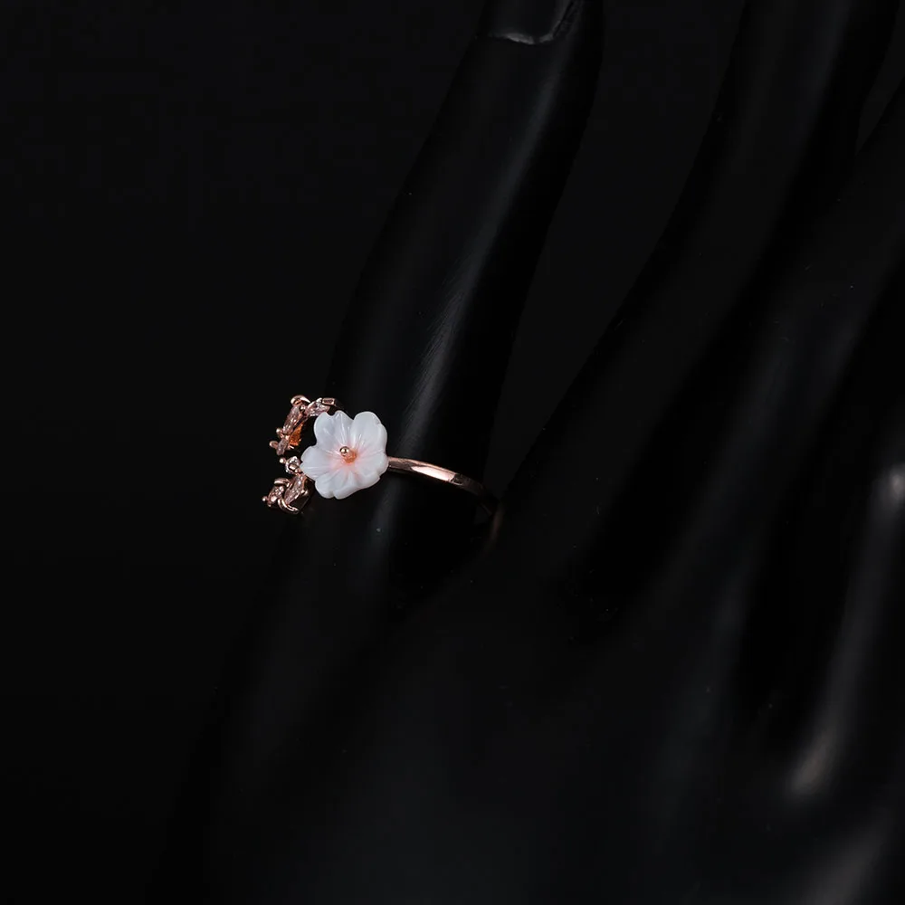 1 шт. розовое золото цветы сакуры циркониевые ветки ракушка Открытое кольцо