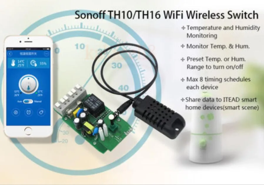 Itead Sonoff TH 10A/16A мониторинг температуры и влажности WiFi умный переключатель контроллер датчик Функция синхронизации для смартфона