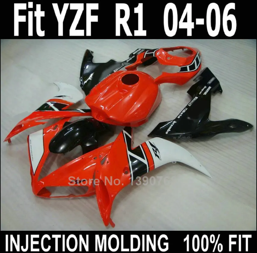 

High quality fairings for Yamaha injection molded YZF R1 2004 2005 2006 red black white plastic fairing kit YZFR1 04 05 06 NV37