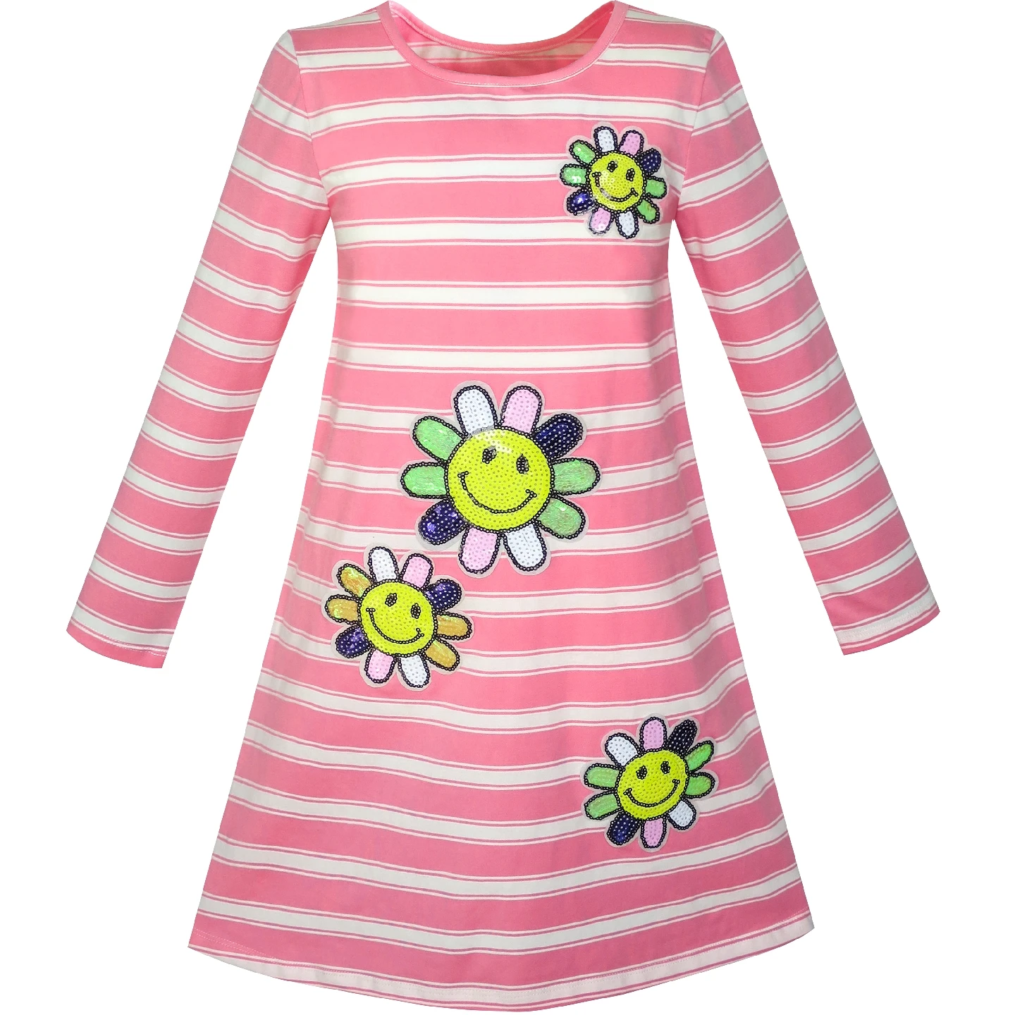 Sunny Fashion платья для девочек Длинный рукав Хлопок Мультфильм Блестки Розовый В