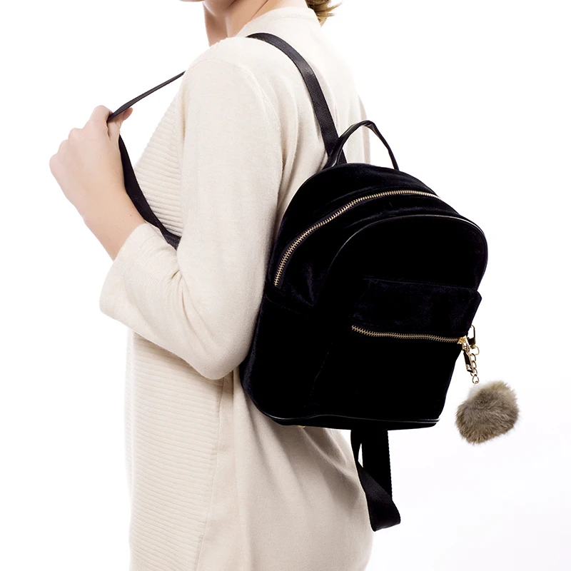 Женский мини рюкзак с помпоном и меховым 2018|women travel backpack|backpack for teenagersbackpack fashion |