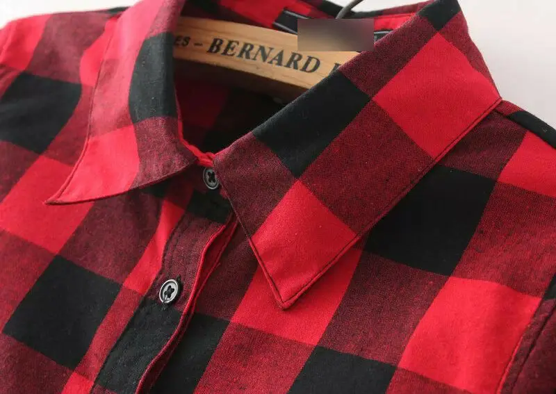 

New Style Fashion Hot Fashion Women Long Sleeve Blouse Plaid Print Shirt Single Breasted Cotton Shirt