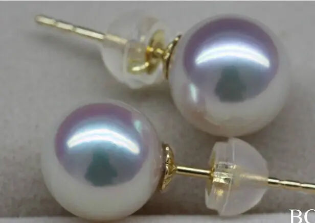 

charming AAA round 14mm south sea white stud pearl earring 14k
