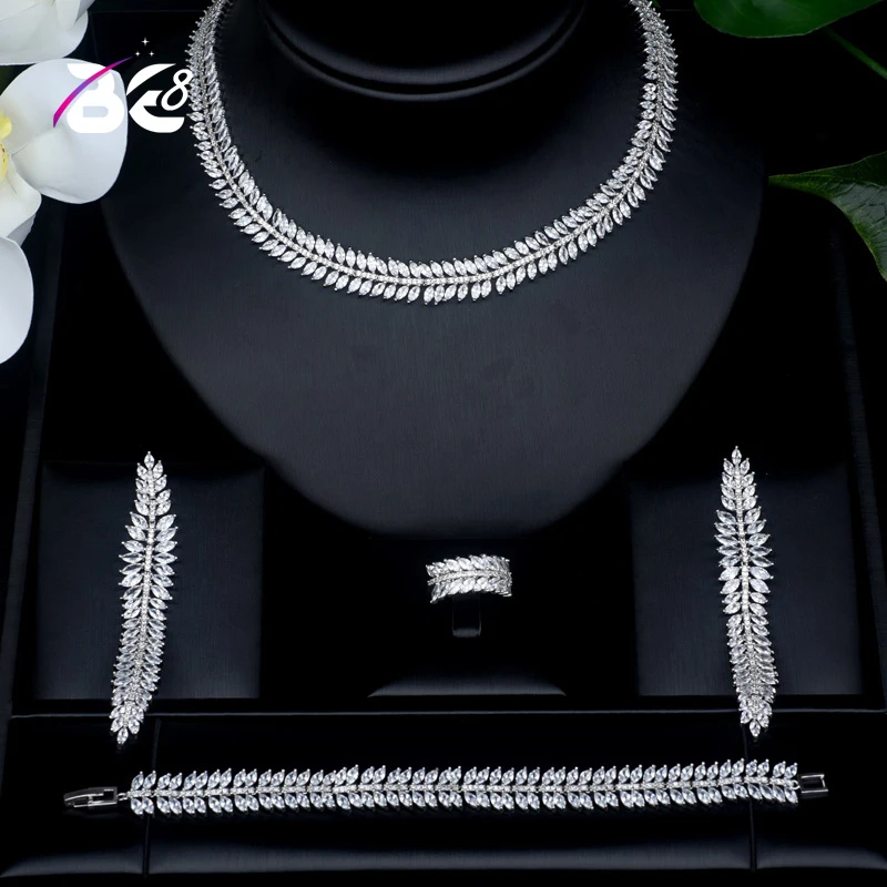 Be 8 Shinning Pave AAA CZ Dubai Jewelry Sets 2019 Women Wedding Zirconia Leaf Design 4pcs Jewelry Set ensemble de bijoux S433