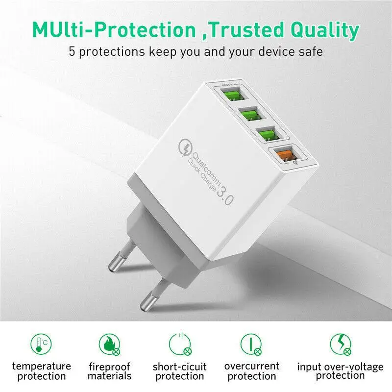 Универсальный QC 3 0 USB Quick Charge4 порт 5V 3A для Iphone 7 8 EU US Plug мобильный телефон Быстрая