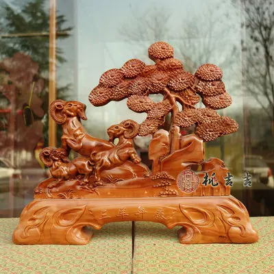 

Peach wood zodiac sheep furnishing living room fortune transfer town house decoration ornaments crafts handicraft
