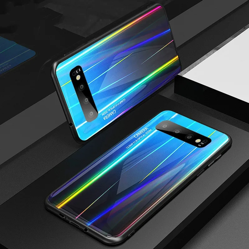 Для Samsung Galaxy S10 5G Plus S10e S9 S8 Note 9 8 чехол Aurora gradient закаленное стекло Мягкая