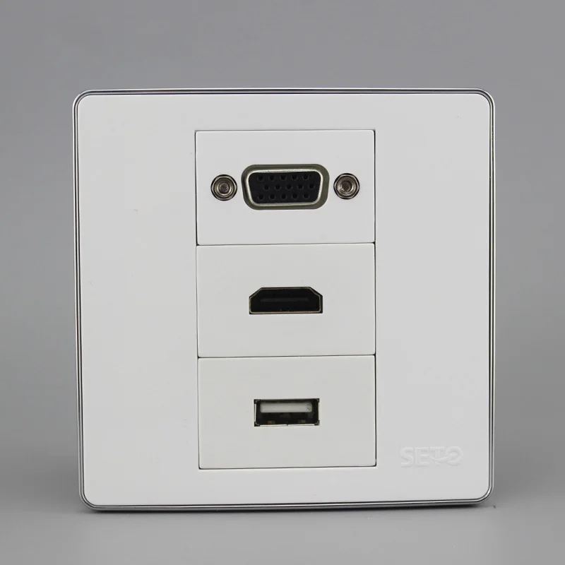 Многофункциональная настенная розетка 86X86 мм USB + VGA HDMI комбинированная панельная
