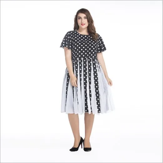 Женское винтажное шифоновое бальное платье в горошек с принтом HJ511 лето