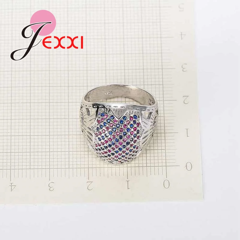 

High Quality Covered With Blue/Pink Rhinestone 925 Sterling Silver Ring Hyperbole Rings For Women Gift