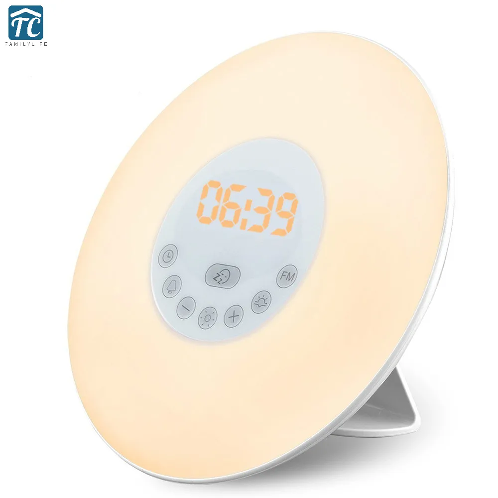 Умный светодиодный электронный Красочный будильник Wake Up Light 7 цветов Звук сенсорный управление FM радио Sunrise моделирование цифровой